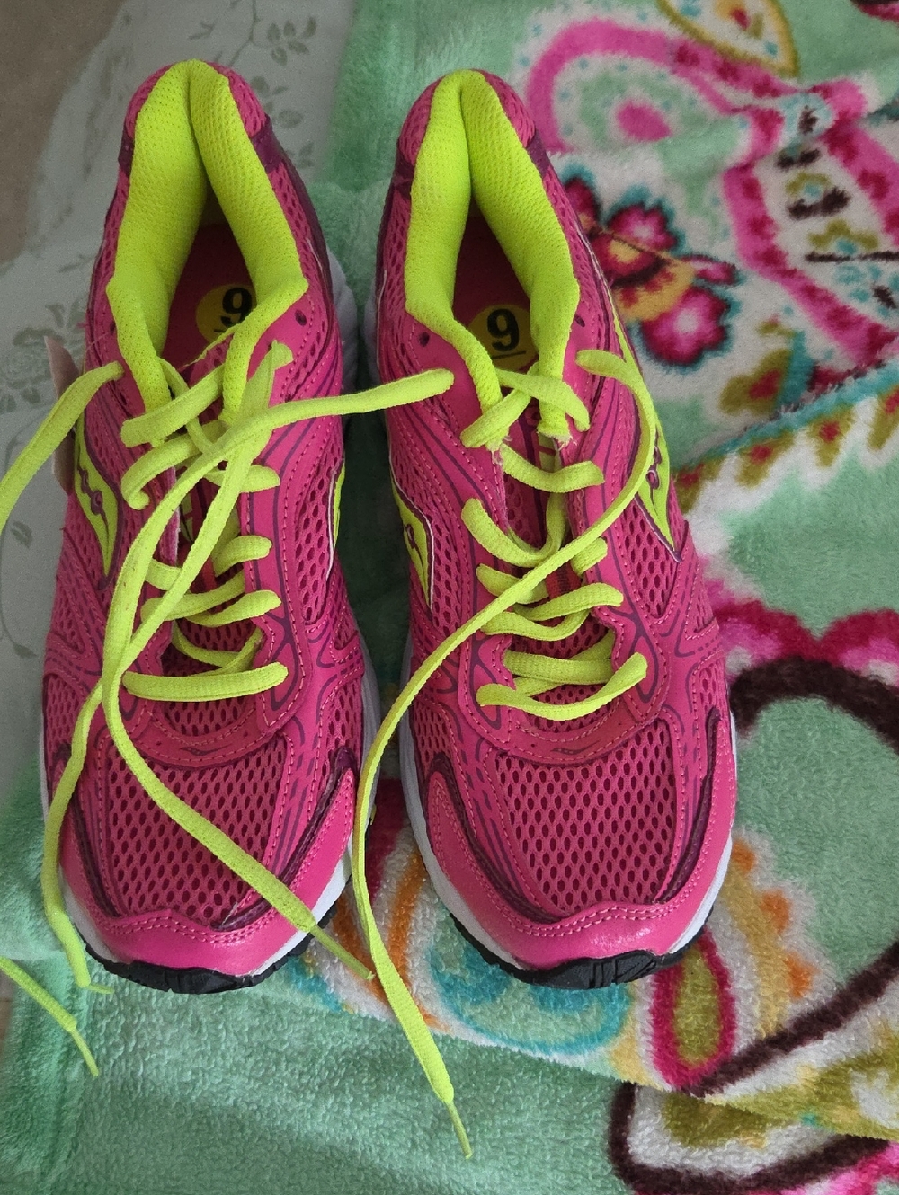 Saucony Pink and Neon Yellow Women's Running Sneakers